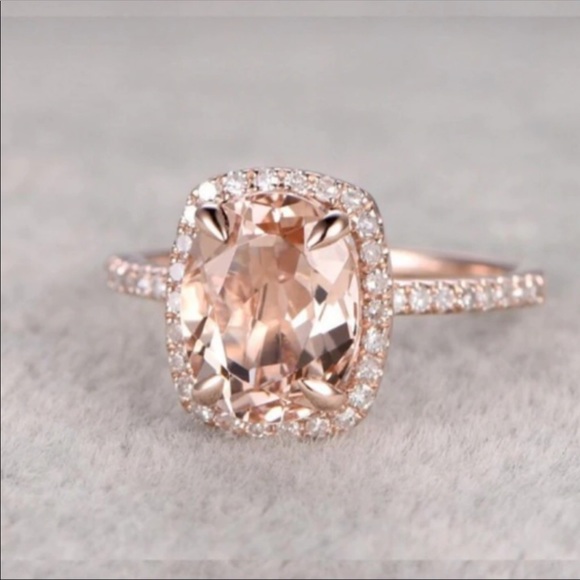 Morganite Pink CZ Diamond Wedding Band Ring - Picture 4 of 4